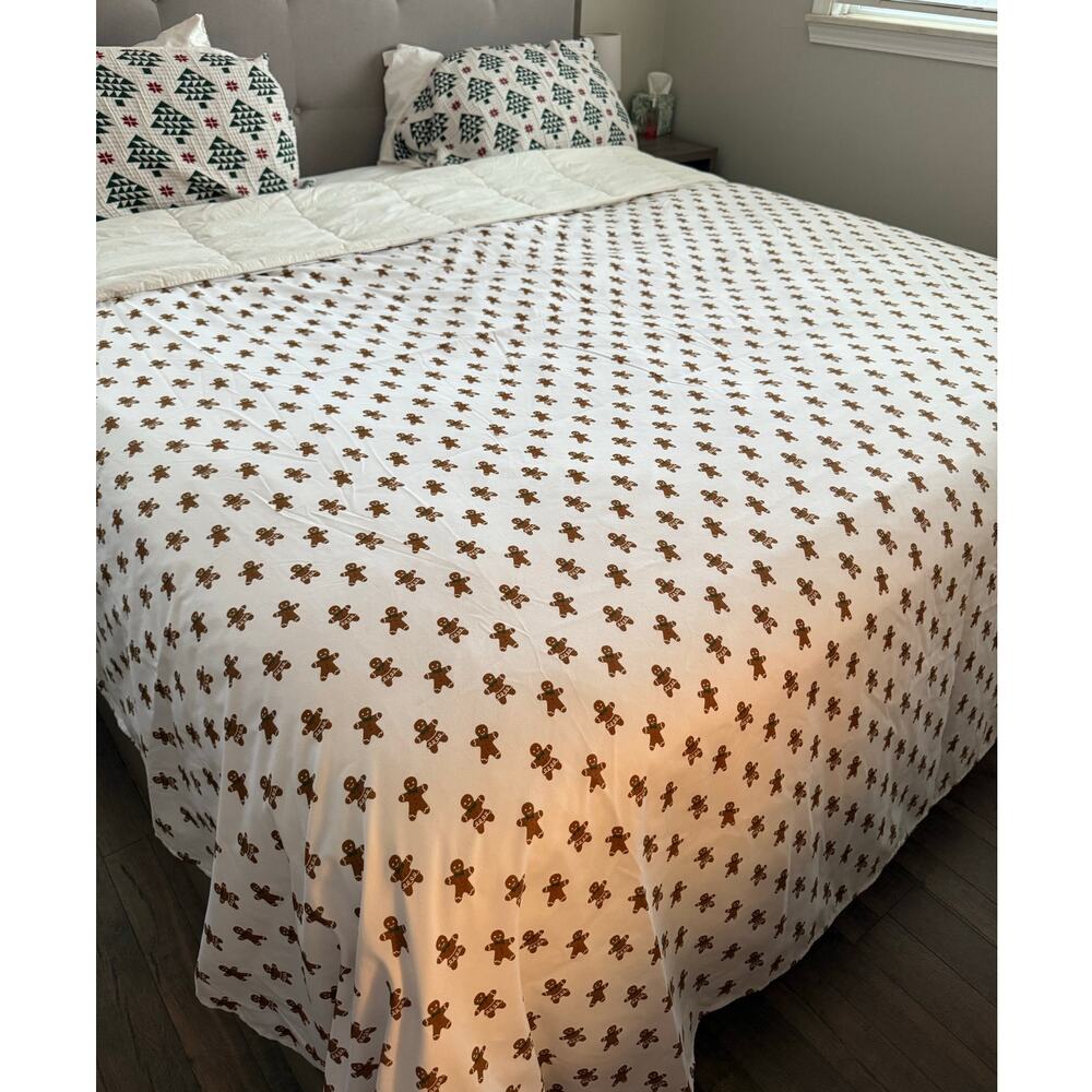 London Kaye Gingerbread Man Christmas Top Sheet White Holiday Bedding